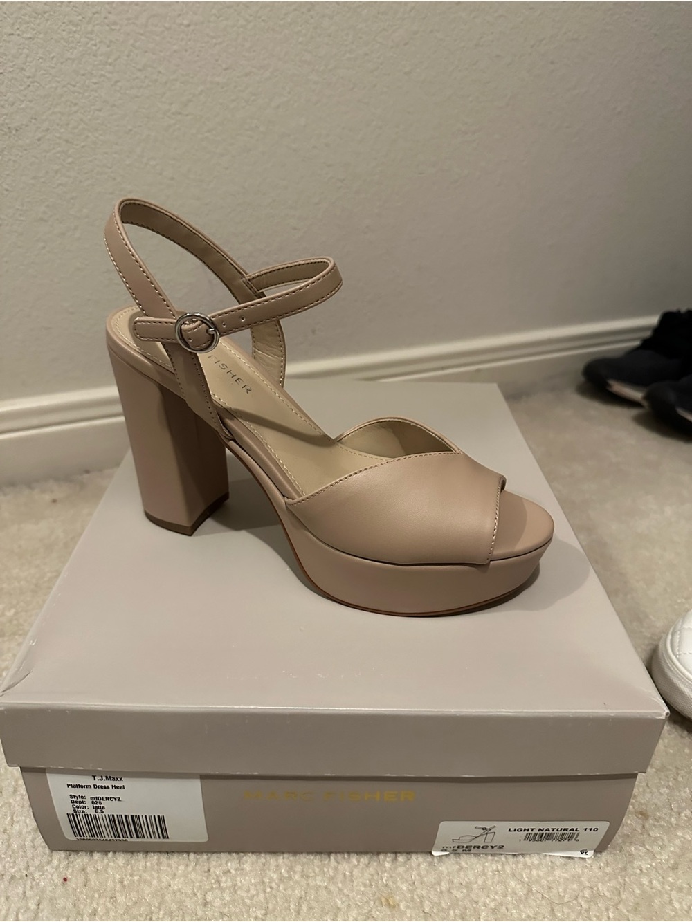 Marc Fisher Light Natural Platform Block Heel Sandal with Ankle Strap